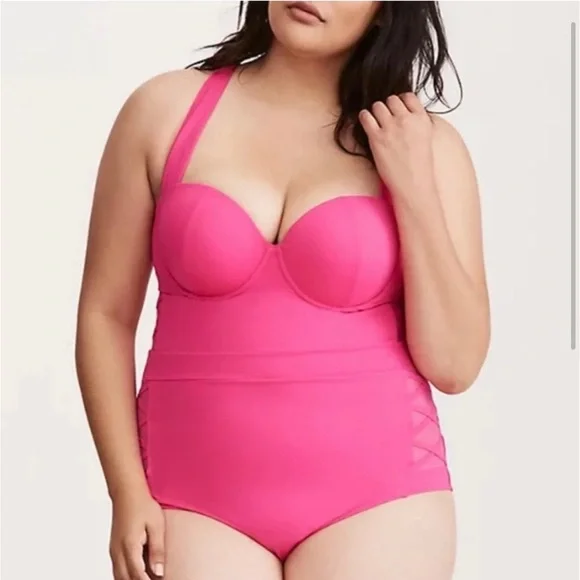 Torrid Pink Lattice One Piece Swimsuit - Picture 2 of 9